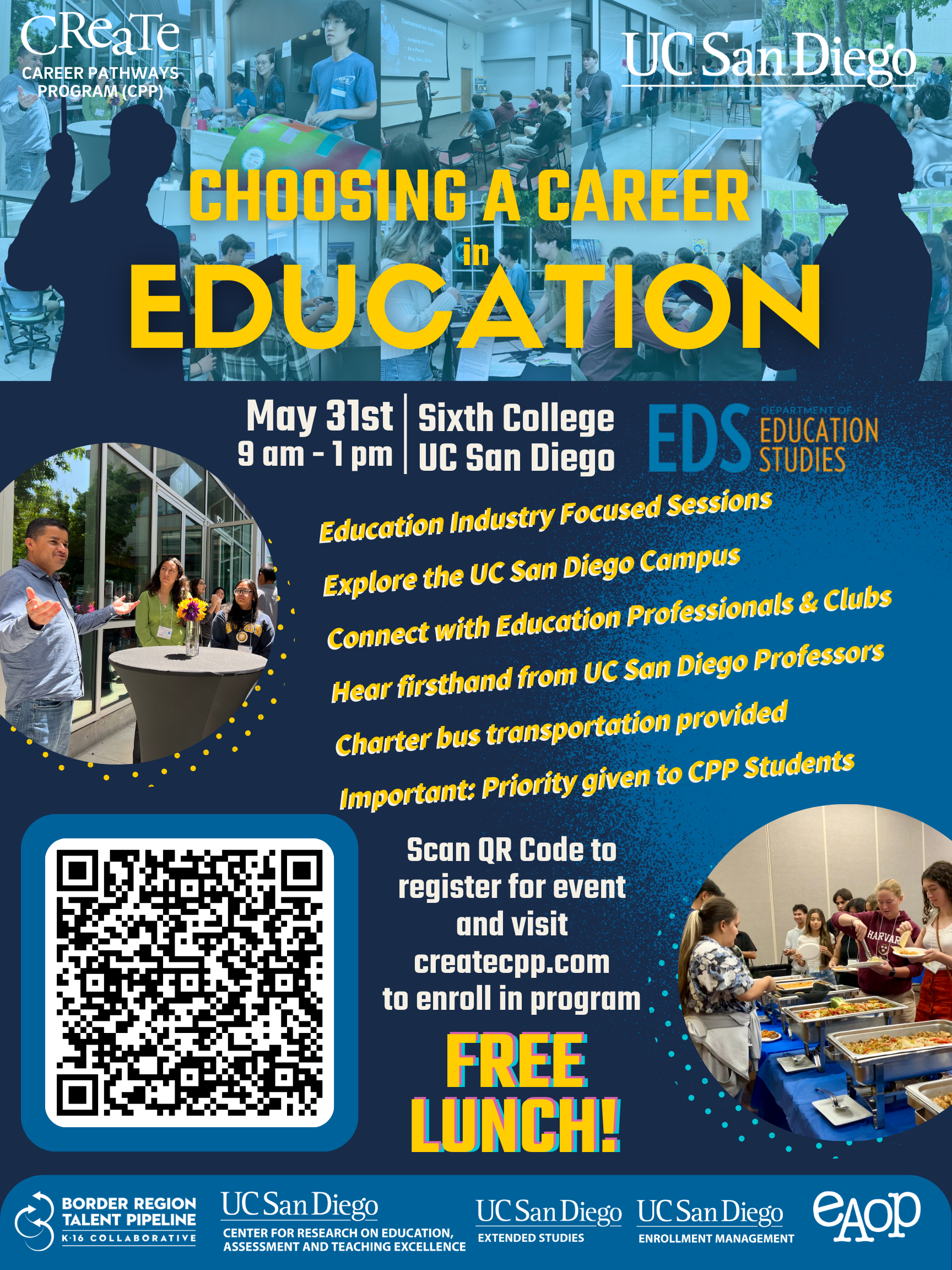 Flyer for choosing a career in education event at UC San Diego on May 31, 2025